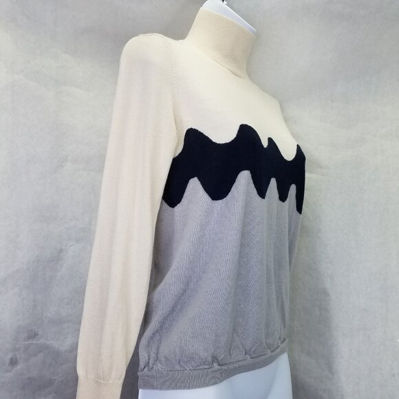 Uniqlo × Marimekko Mock Turtleneck Sweater S Knit Wave Cream Gray Black Wool - Picture 3 of 15